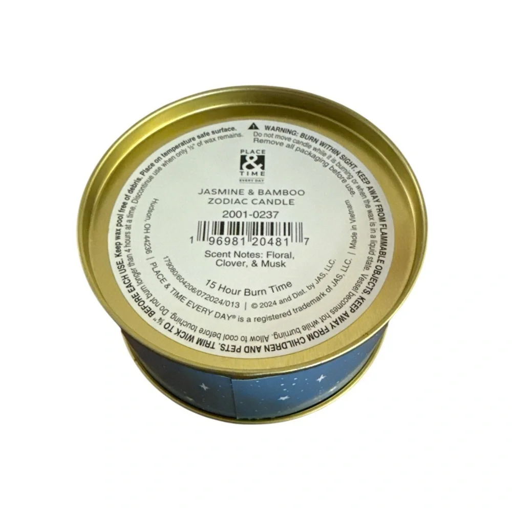 Place & Time Zodiac Scented Candle in Tin - Gemini - Jasmine/Bamboo 4 oz‎ - NWT